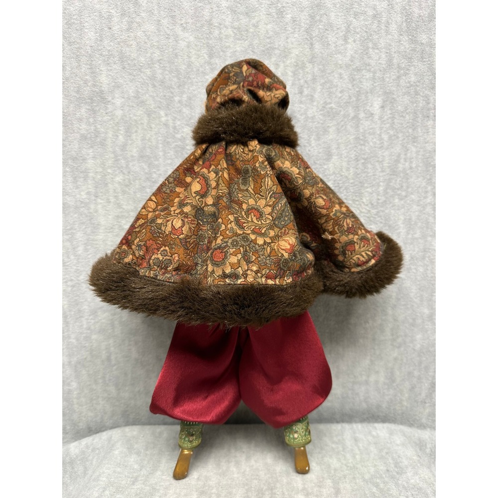 Vintage Porcelain Harlequin Doll Burgundy Satin Faux Fur Art Deco Pierrot - Picture 4 of 15
